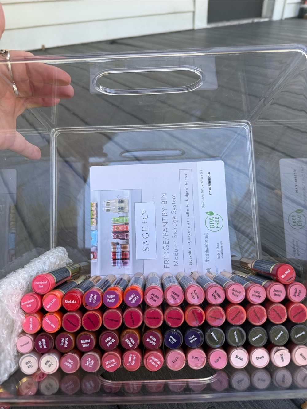SeneGence Clear Makeup Organizer with Pink and Red Lipstick Tops
